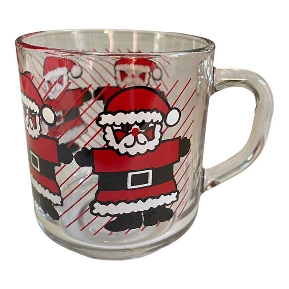 Vintage Luminarc Clear Glass Santa Claus Christmas Mug Holiday Coffee Tea Cup - Picture 3 of 8